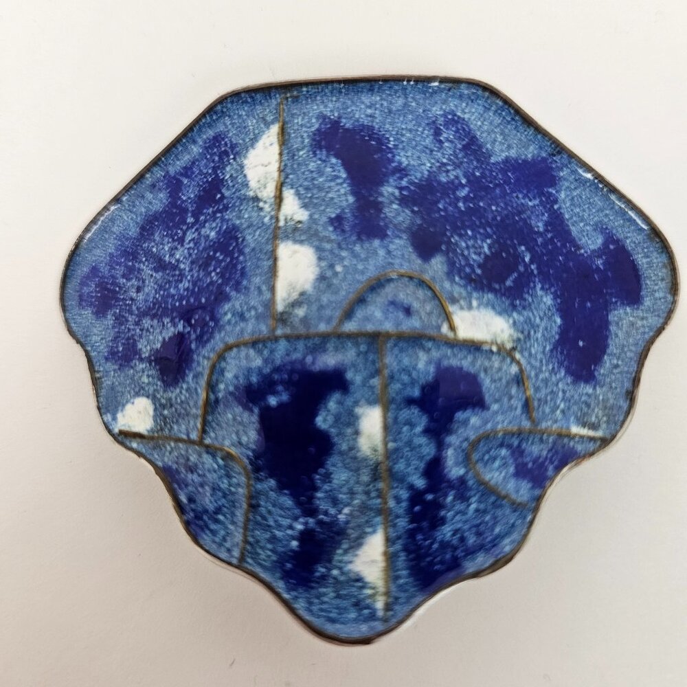 Abani Tie Blue‎ Enamel Clip On Pin Cloisonne Modernist MCM Art Jewelry Vtg Abana